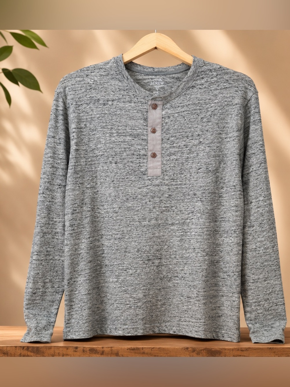 J. Crew Men's Gray Heather Henley Top.